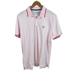 PO594 Men’s Penguin By Munsingwear Preppy Pink Ringer Sleeve Polo Shirt L